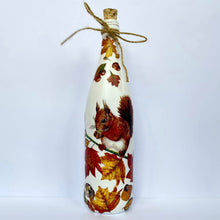 Load image into Gallery viewer, Decoupaged Bottle - Red Squirrel and Autumn Leaves Design - The Upcycled Shop
