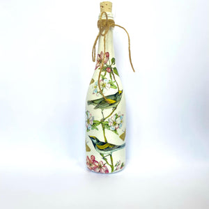 Decoupaged Bottle - Birds and Blossom Design - The Upcycled Shop