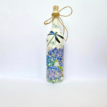 Load image into Gallery viewer, Decoupaged Bottle - Hydrangea and Dragonfly Design - The Upcycled Shop
