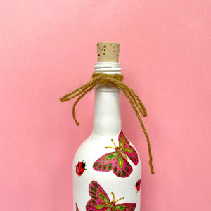 Decoupaged Bottle - Bunny Rabbit and Butterflies Design - The Upcycled Shop