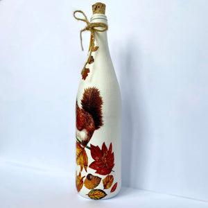 Decoupaged Bottle - Red Squirrel and Autumn Leaves Design - The Upcycled Shop