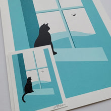 Load image into Gallery viewer, Watching through the Window Screenprint - Cat print in 2 sizes - Or8 Design
