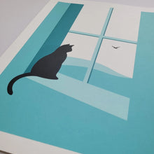 Load image into Gallery viewer, Watching through the Window Screenprint - Cat print in 2 sizes - Or8 Design
