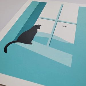Watching through the Window Screenprint - Cat print in 2 sizes - Or8 Design