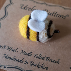 Bee - Needle Felted Brooch - Useless Buttons