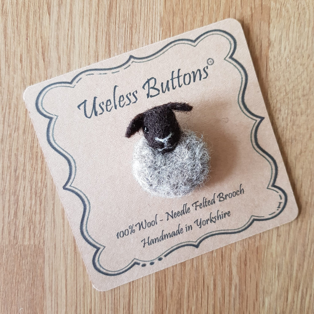 Suffolk Sheep - Needle Felted Brooch - Useless Buttons
