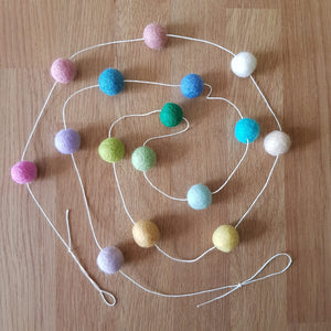 Rainbow Felt Ball Garland - Bright and Pastel colours - Useless Buttons