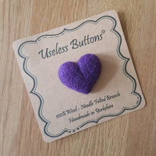 Load image into Gallery viewer, Heart Shaped Needle Felted Brooch - Lots of colours - Useless Buttons
