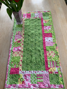 Table Centre green, pink, yellow  - table runner - tableware - patchwork - Indigo Plum Creations