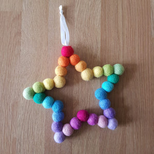 Rainbow Star - Felt Ball Hanging Decoration - Useless Buttons