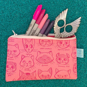 Make Up Bag/Pencil Case - Dawny's Sewing Room - Cat print fabric Zip up Pouch