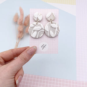 Pearlescent White statement earrings - Polymer clay - Laura Fernandez Designs