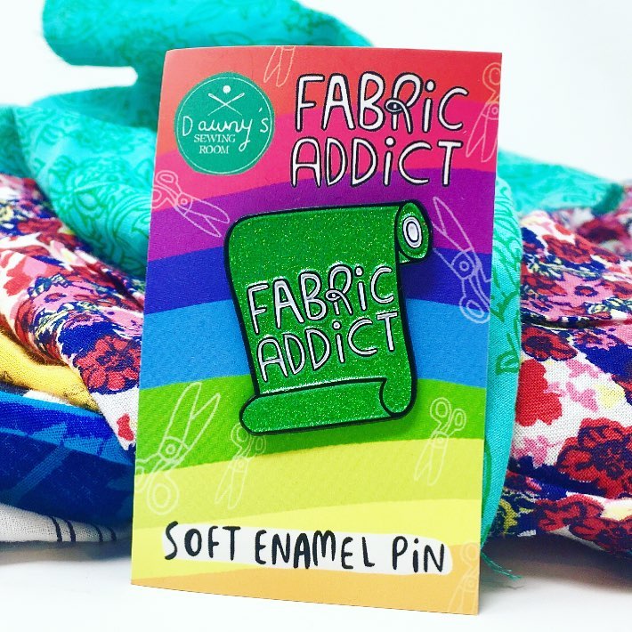 Fabric Addict enamel pin - Dawny's Sewing Room - sewing addicts!