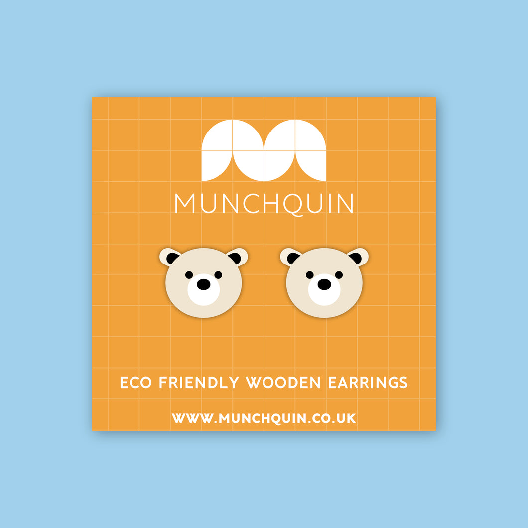 Wooden Stud Earrings - Polar Bear - Munchquin