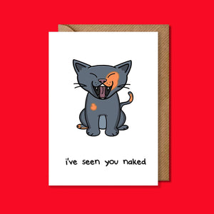 I've seen you naked Card - Cute cat greetings Card - Innabox - Puns