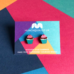 Wooden Stud Earrings - Cupcakes - Munchquin
