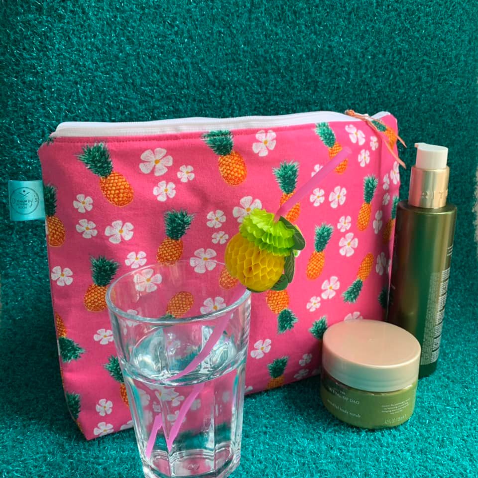 Make Up Bag - Large size - Dawny's Sewing Room - Tropical Fabric Zip up Pouch