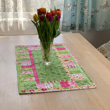 Load image into Gallery viewer, Table Centre green, pink, yellow  - table runner - tableware - patchwork - Indigo Plum Creations
