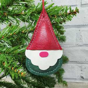 Leather Gonk Christmas Tree Decoration - Green / Red - Shadowcrafts