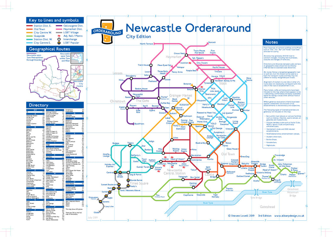 Order Around Pub Map Poster - Newcastle Edition - London Underground style Poster - Pub Map