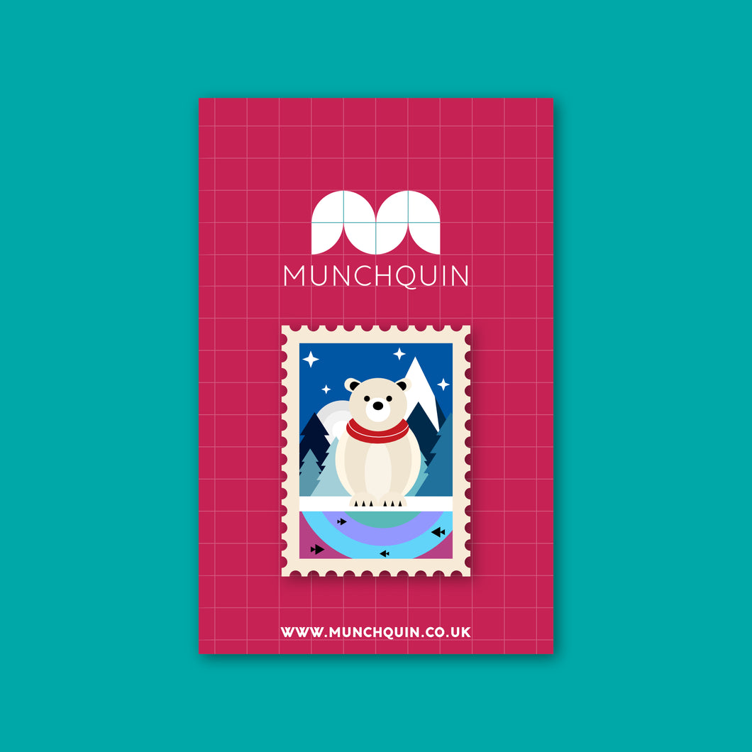 Wooden Brooch - Festive Polar Bear Scene - Munchquin