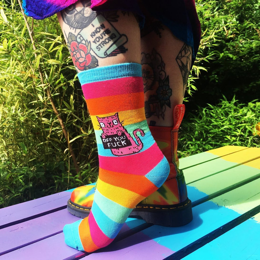 Sweary Cat Socks - Off You F**k - Katie Abey - Cat lovers - sarcastic gifts