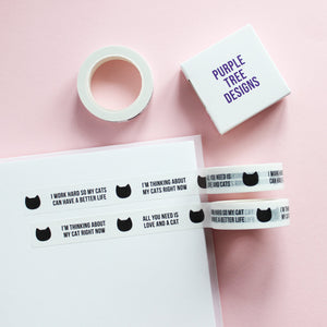 Funny cat washi tape - monochrome Washi tape -  Bullet Journal / scrapbooking tape - Purple Tree Designs