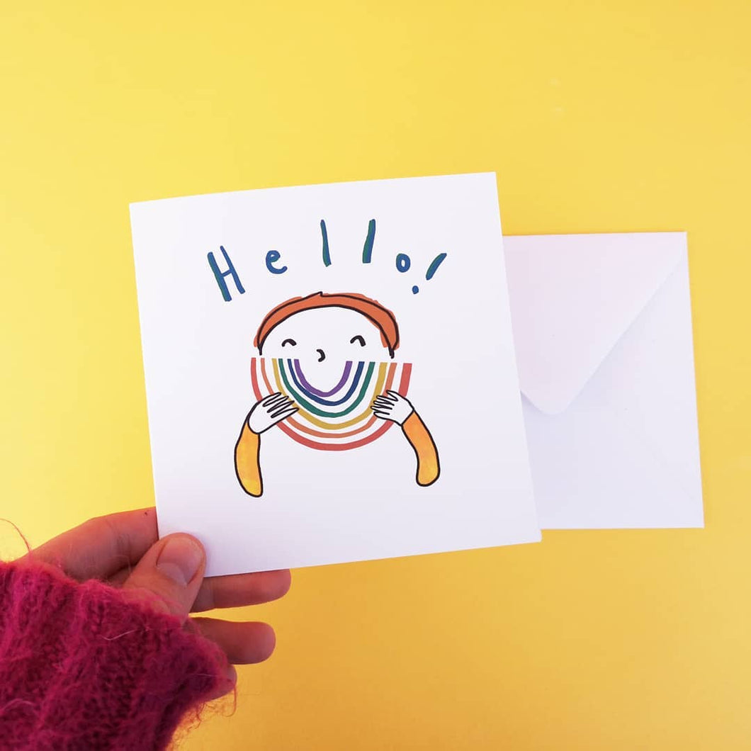 Hello - greetings card - Illustrator Kate - Rainbow