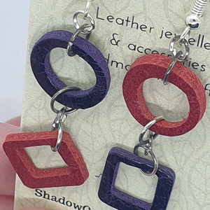 Leather Cutout Drop Earrings - Mismatched Shape - Shadow Crafts