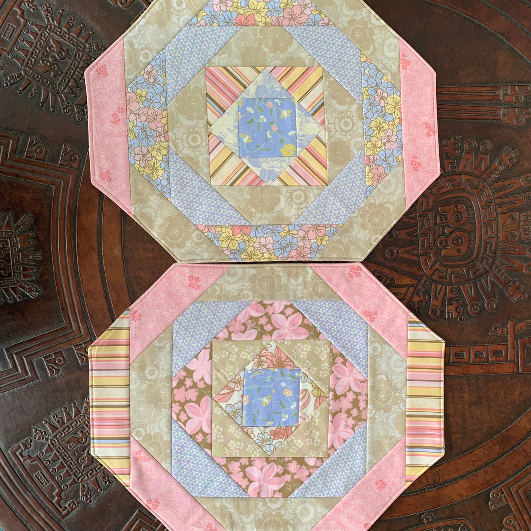 Placemats pink, blue and beige 2 - patchwork - tableware - Indigo Plum Creations