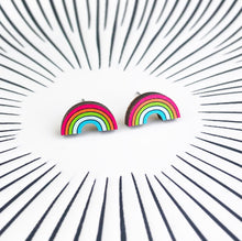 Load image into Gallery viewer, Rainbow Stud Earrings - Wooden Earrings  - Silly Loaf
