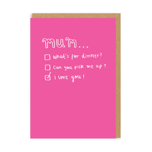 Mum tick box - greetings card - Mothers Day card - OHHDeer