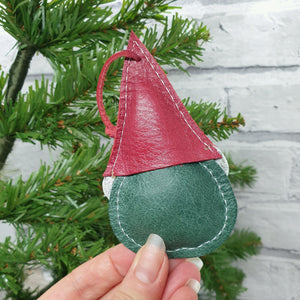 Leather Gonk Christmas Tree Decoration - Green / Red - Shadowcrafts