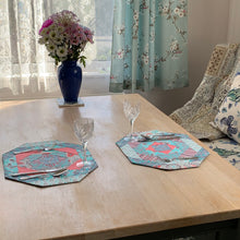 Load image into Gallery viewer, Placemats turquoise grey coral - patchwork - tableware - Indigo Plum Creations
