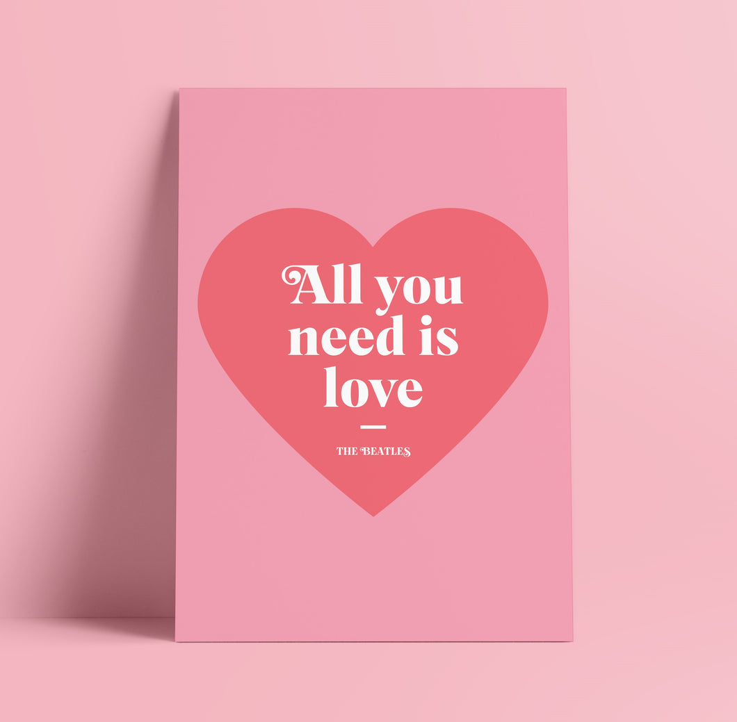 Lyrics Print - A4 - All you need is Love - The Beetles - Blush and Blossom