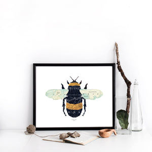 Vintage Map Artwork Framed Print - Bumble Bee - Available as Leeds, Yorkshire or Personalised Designs