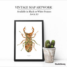 Load image into Gallery viewer, Vintage Map Artwork Framed Print - Beetle - Available as Leeds, Yorkshire or Personalised Designs
