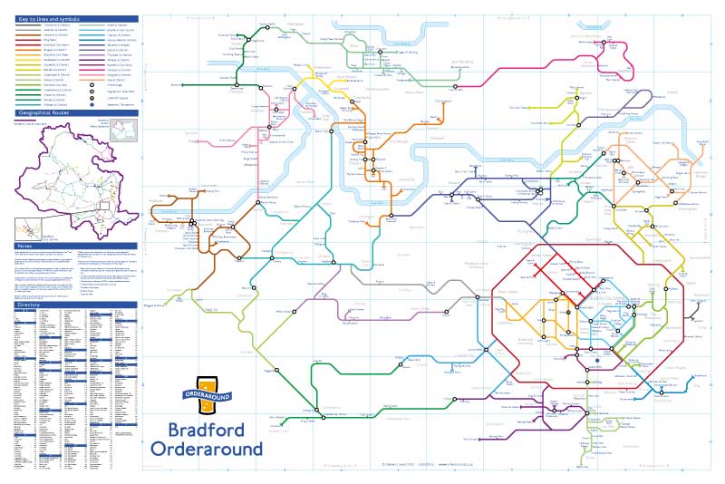 Order Around Bradford Pub Map Poster - London Underground style Poster - Christmas Gift - Leeds pubs