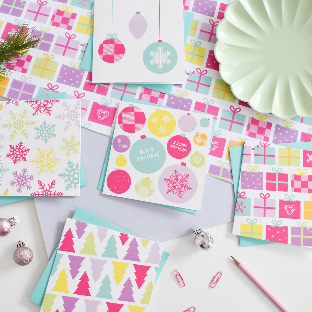 10 petty pastel Christmas cards - Multipack Christmas cards - Purple Tree Designs