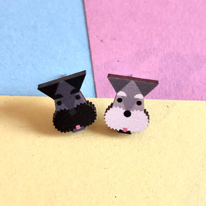 Wooden Stud Earrings - Mismatched Schnauzer - Munchquin