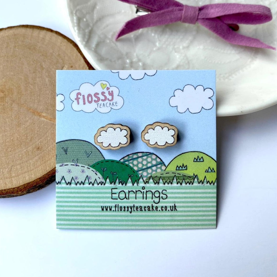 Wooden Cloud Stud Earrings - Flossy Teacake
