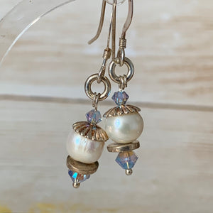 Earrings - silver - crystal -dangly- bead- Indigo Plum Creations
