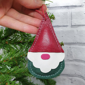 Leather Gonk Christmas Tree Decoration - Green / Red - Shadowcrafts