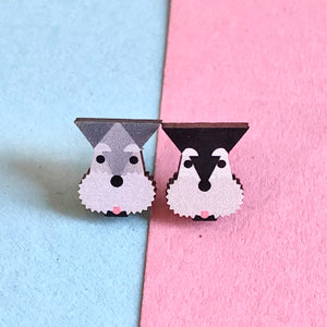 Wooden Stud Earrings - Mismatched Schnauzer - Munchquin