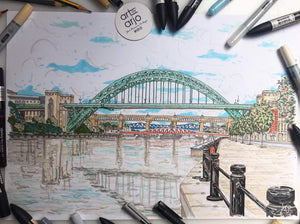 The Bridges over the Tyne - A4 print - Art by Arjo - Gateshead - Newcastle