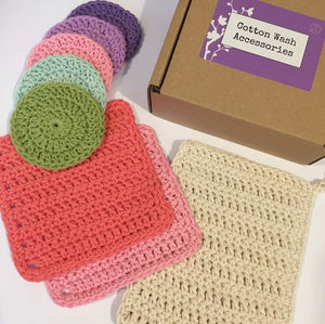 Cotton Wash Accessories Gift Box - crochet washcloths, wipes and mitt - Assorted Colours - Robins and Rainbows