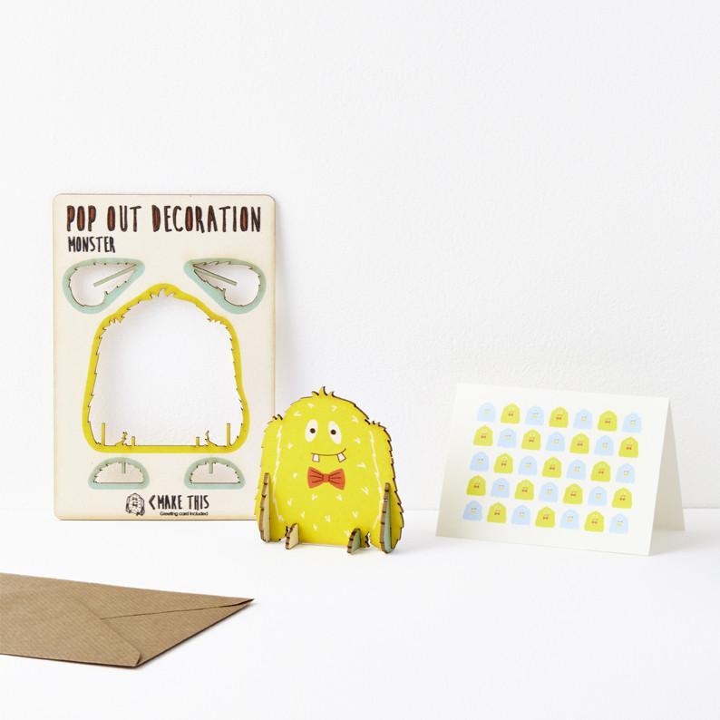 Monster - Wooden Pop Out Card and Decoration - card and gift in one - The Pop Out Card Company