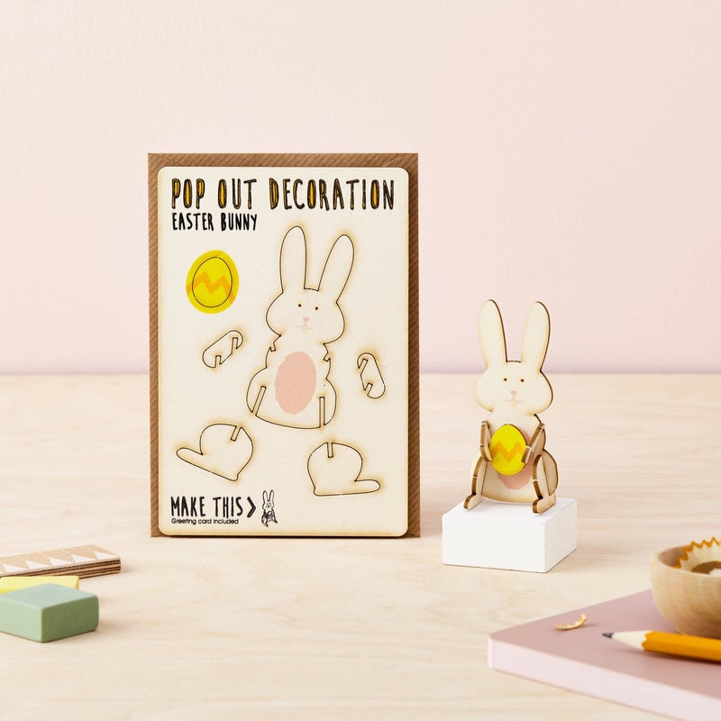 Easter Bunny - Wooden Pop Out Card and Decoration - card and gift in one - The Pop Out Card Company