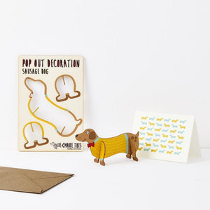 Sausage Dog - Wooden Pop Out Card and Decoration - card and gift in one - The Pop Out Card Company