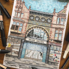 Load image into Gallery viewer, Grand Arcade - A4 print - Art by Arjo - Leeds artwork
